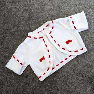 GYMBOREE sweater cotton white and red ribbons 6-12 months baby girls
